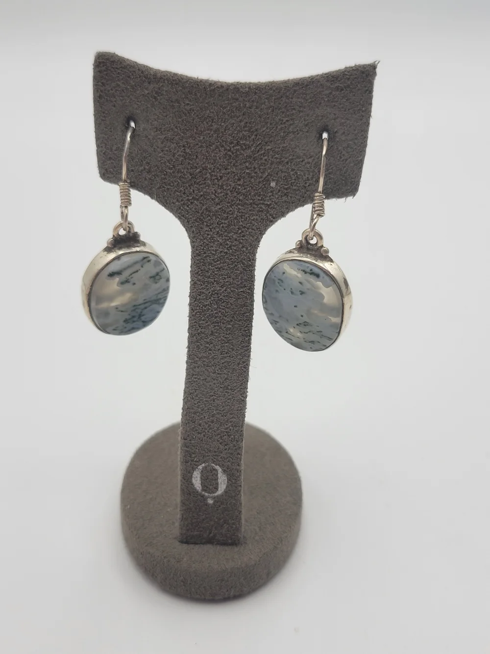 Sterling Silver Dendritic Agate Drop Earrings - Gray